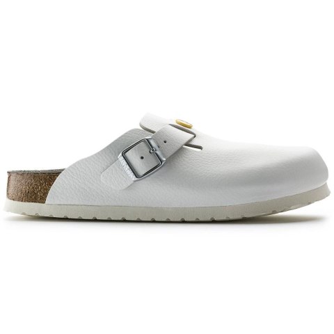 Chodaki damskie Birkenstock Boston ESD White skóra naturalna klapki medyczne narrow wąskie (0061378)