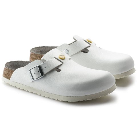 Chodaki damskie Birkenstock Boston ESD White skóra naturalna klapki medyczne narrow wąskie (0061378)