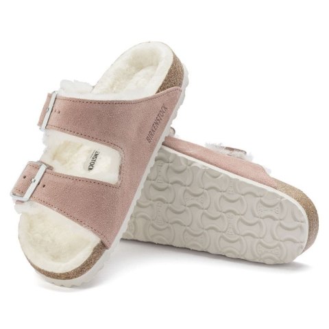 Klapki ocieplane Birkenstock Arizona Suede Leather Shearling Pink Clay LAF wąskie narrow (1023258)