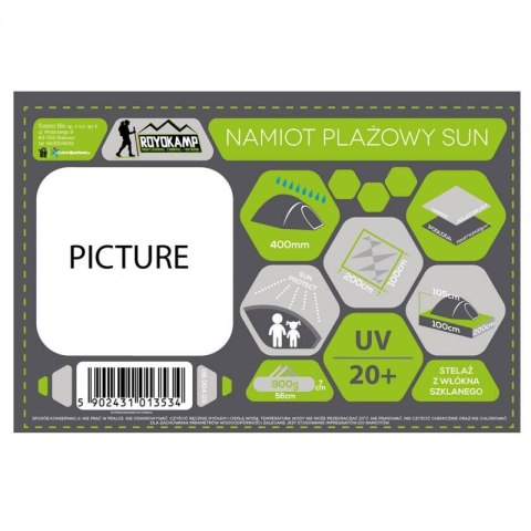 Namiot plażowy Sun 200x100x105 Royokamp 1013534