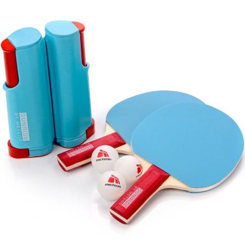 Zestaw do ping ponga Meteor Sunrise Rollnet z siatką 2 rakietki 3 piłeczki niebieski 15043 Zestaw do ping ponga Meteor Sunrise Rollnet z siatką 2 rakietki 3 piłeczki niebieski 15043
