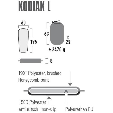 Mata samopompująca High Peak Kodiak L 195x60x8 czarna 41130 Mata samopompująca High Peak Kodiak L 195x60x8 czarna 41130