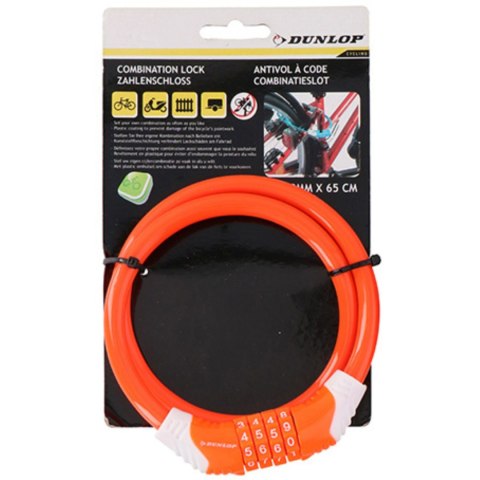 Zapięcie rowerowe Dunlop spiralne na szyfr 10 mm x 65 cm pomarańczowe 2029207 Zapięcie rowerowe Dunlop spiralne na szyfr 10 mm x 65 cm pomarańczowe 2029207