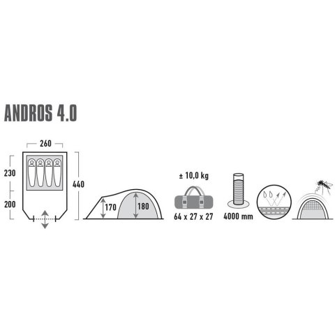 Namiot High Peak Andros 4 ciemnoszaro-zielony 11421