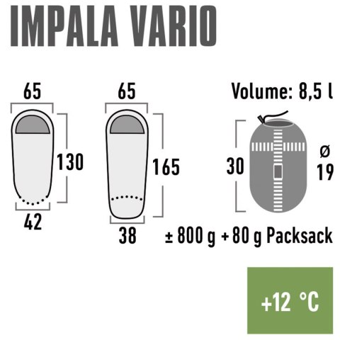 Śpiwór High Peak Impala Vario 165x65x38 cm zielono-limonkowy 23044