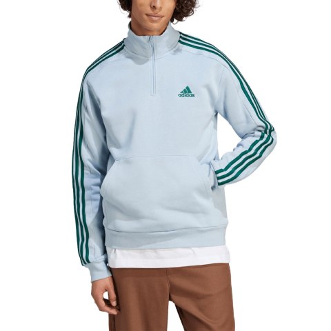 Bluza męska adidas Essentials Fleece 3-Stripes 1/4-Zip błękitna IJ8909 Bluza męska adidas Essentials Fleece 3-Stripes 1/4-Zip błękitna IJ8909