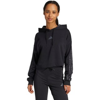 Bluza damska adidas Essentials 3 Stripes Print French Terry Hoodie czarna JC6244