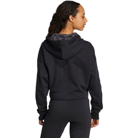 Bluza damska adidas Essentials 3 Stripes Print French Terry Hoodie czarna JC6244