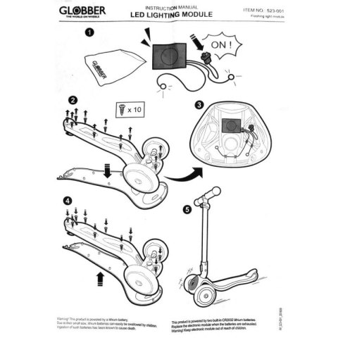 Moduł wymienny do hulajnogi Globber ELITE FLASHING LIGHT MODULE SET 523-001 Moduł wymienny do hulajnogi Globber ELITE FLASHING LIGHT MODULE SET 523-001